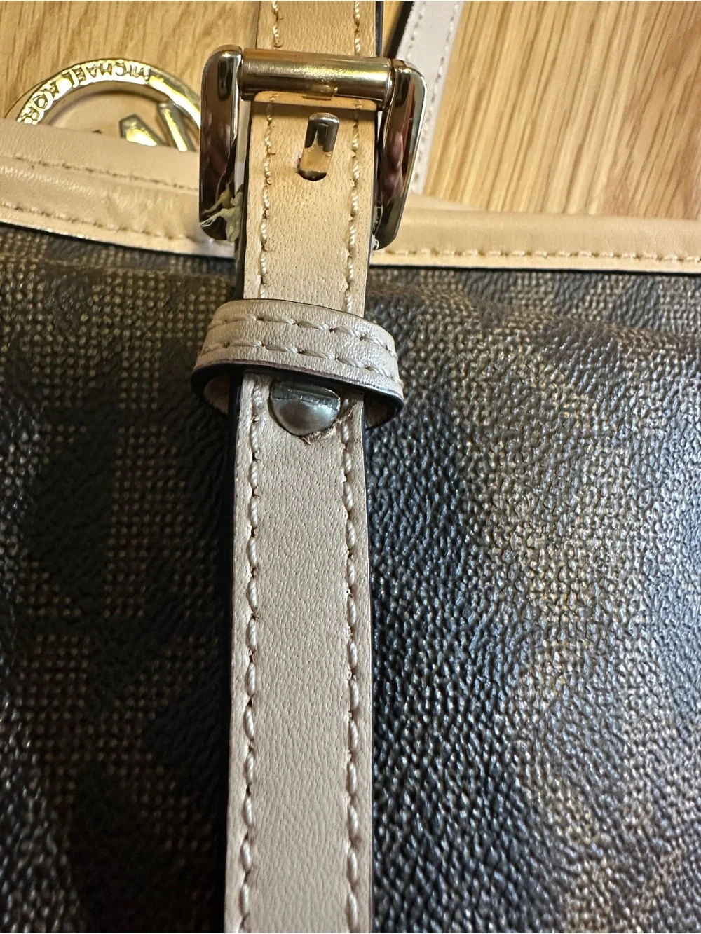 Michael Kors Brown Large Monogram Tote with Tan Trim